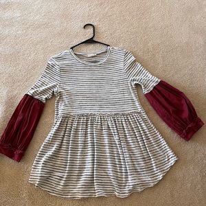 Altered State brand. Size Small. Grey/cream stripe, burgandy sleeves.